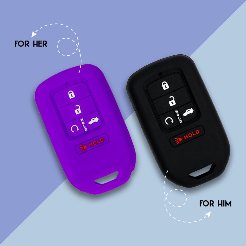 Autobase Silicone Key Fob Cover Compatible with Honda Accord Civic CR-V CRV Pilot Passport Insight EX EX-L Touring | Car Accessory | Key Protection Case 2 Pcs (Black & Purple) - Image 5
